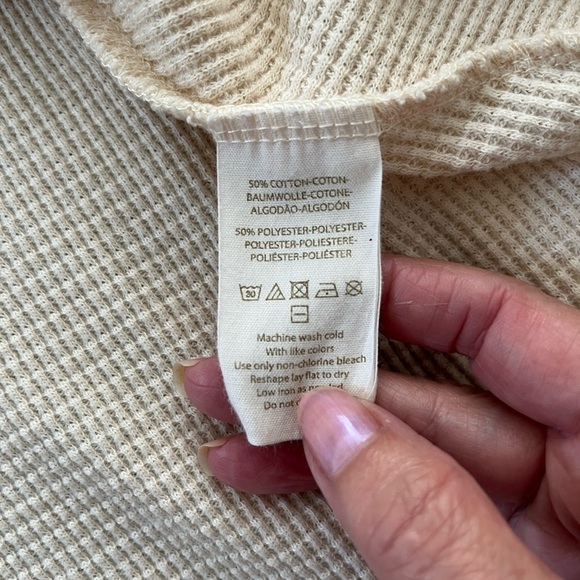 We The Free Free People Cream Waffle Shirt Navy Graphic Boho A Line Size S - Picture 8 of 11